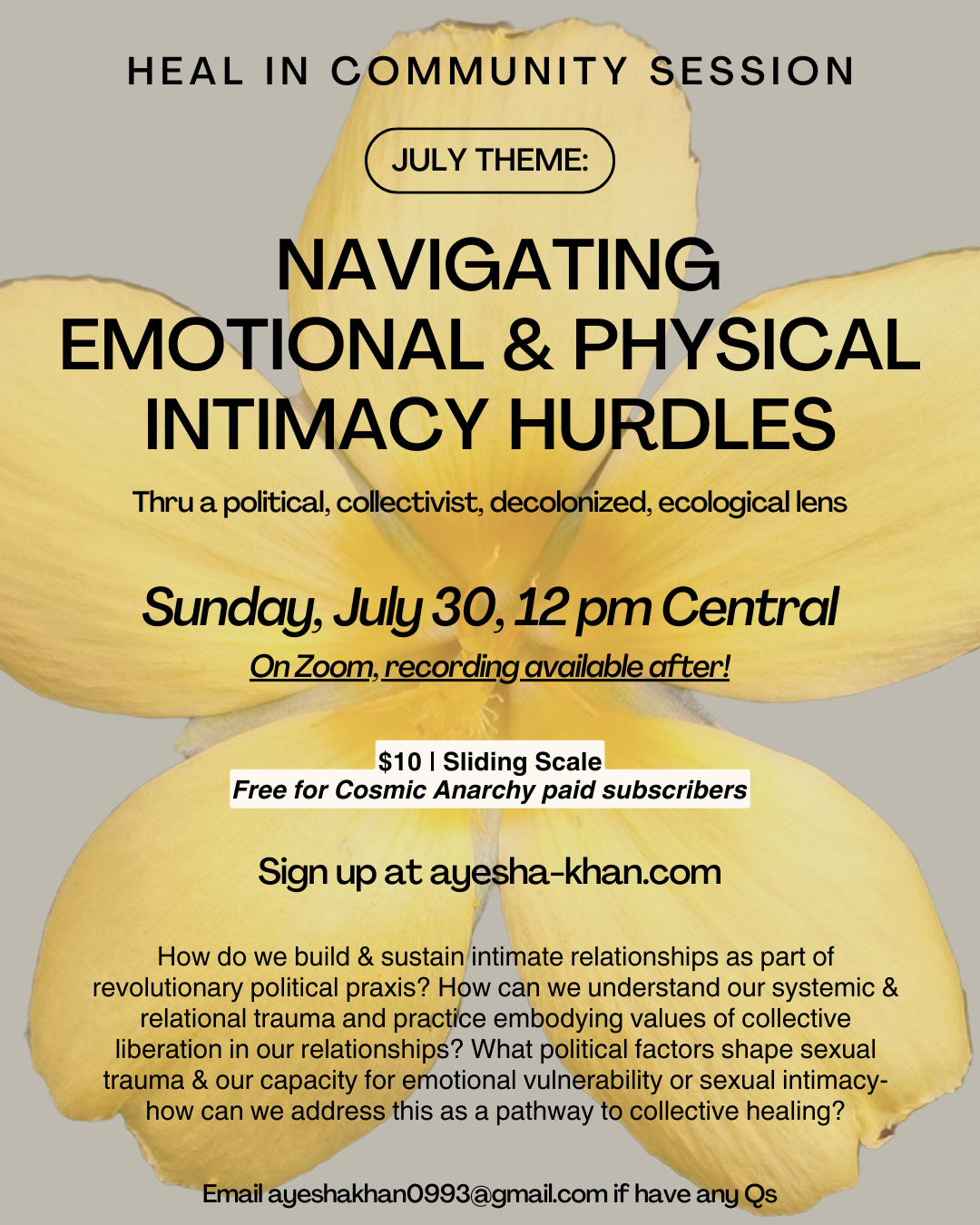 Physical & emotional intimacy thru a political lens- July 2023 Heal in Community Session