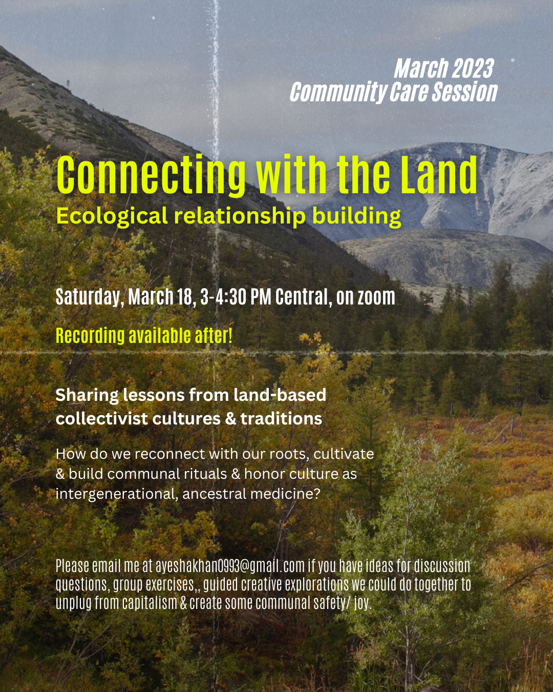Connecting with the Land- March Community Care Session